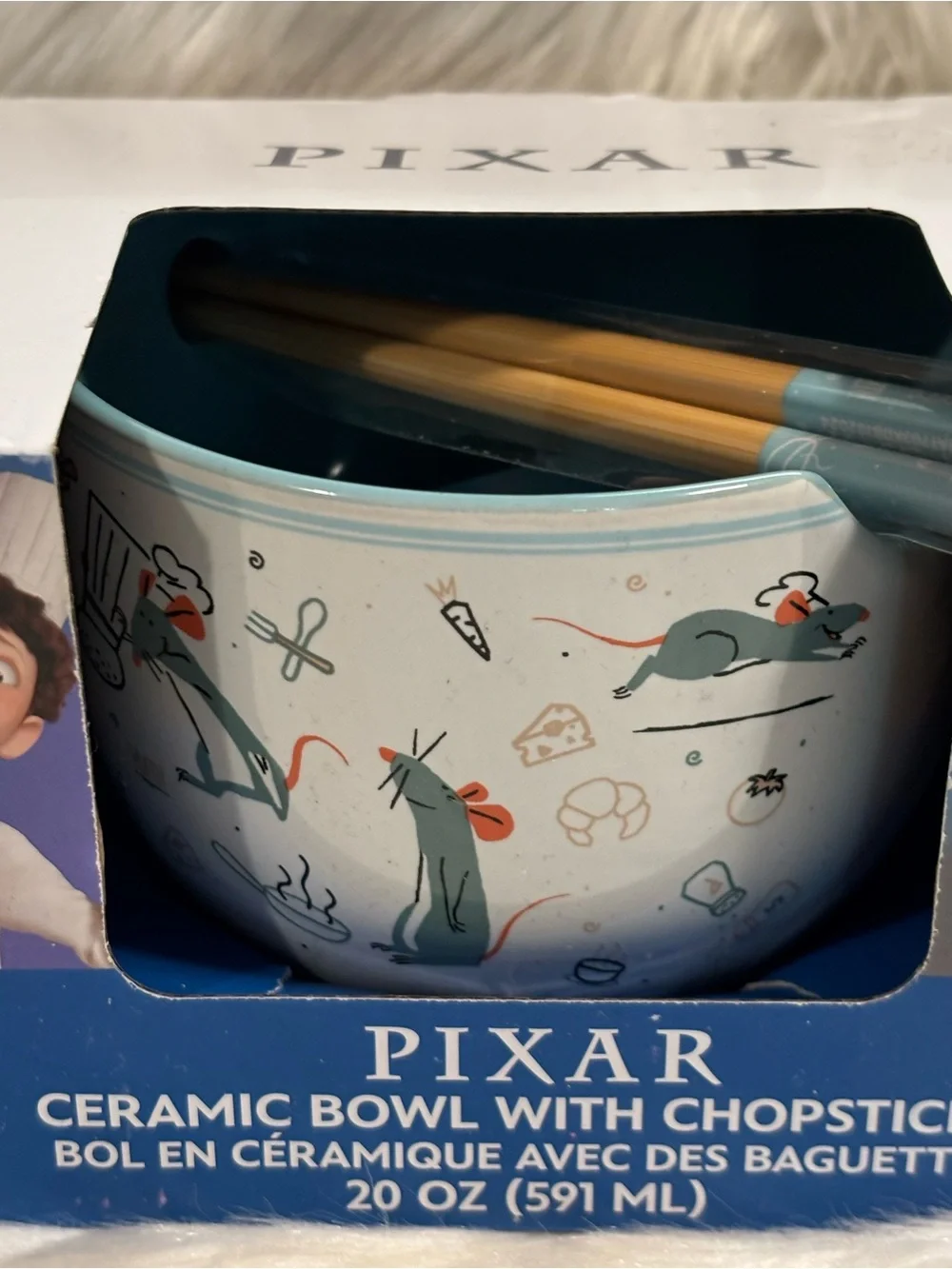 Disney Pixar Ratatouille Remy Ceramic Ramen Noodle Bowl with Chopsticks20 Ounces